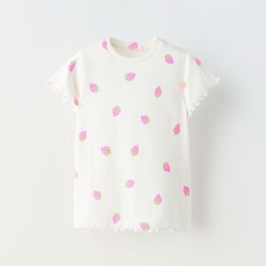 ZARA Kids | Strawberry Printed Ribbed T-Shirt for Toddler Girls
